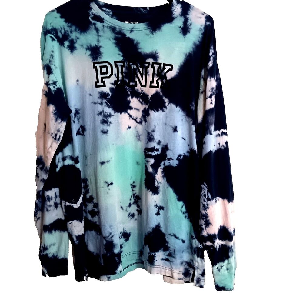 Victotia Secret Pink Campus Tie-Dye Long Sleeve SZ SP Crew Neckline Tunic Length
